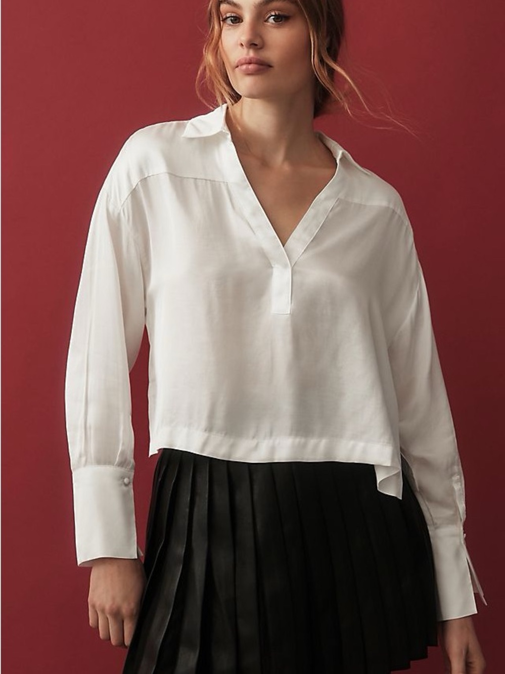 Anthropologie Maeve Silky Collared Popover Blouse